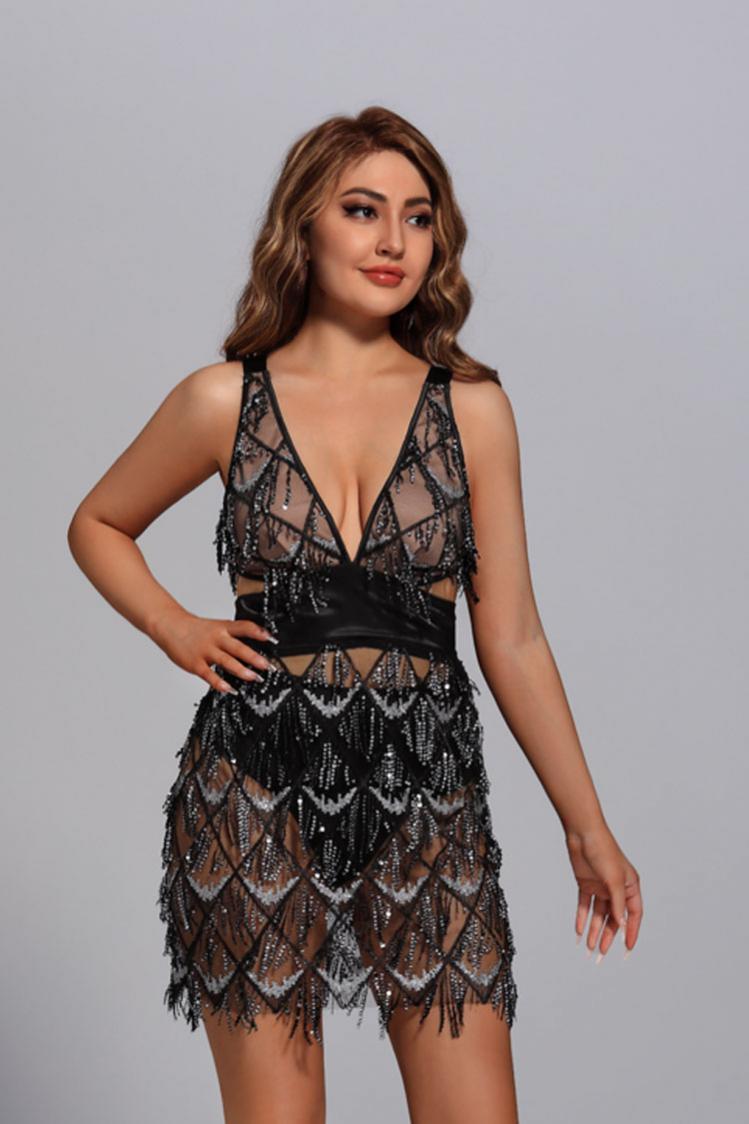 Isabella Black Sequin Mini Dress