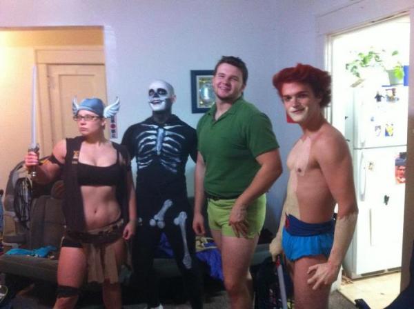The Warrior Woman, D*ckbone the Sexy Skeleton, Giant Peter Pan, and the world's worst attempt at Liono. Beautiful hair on that Liono; thank God he's...