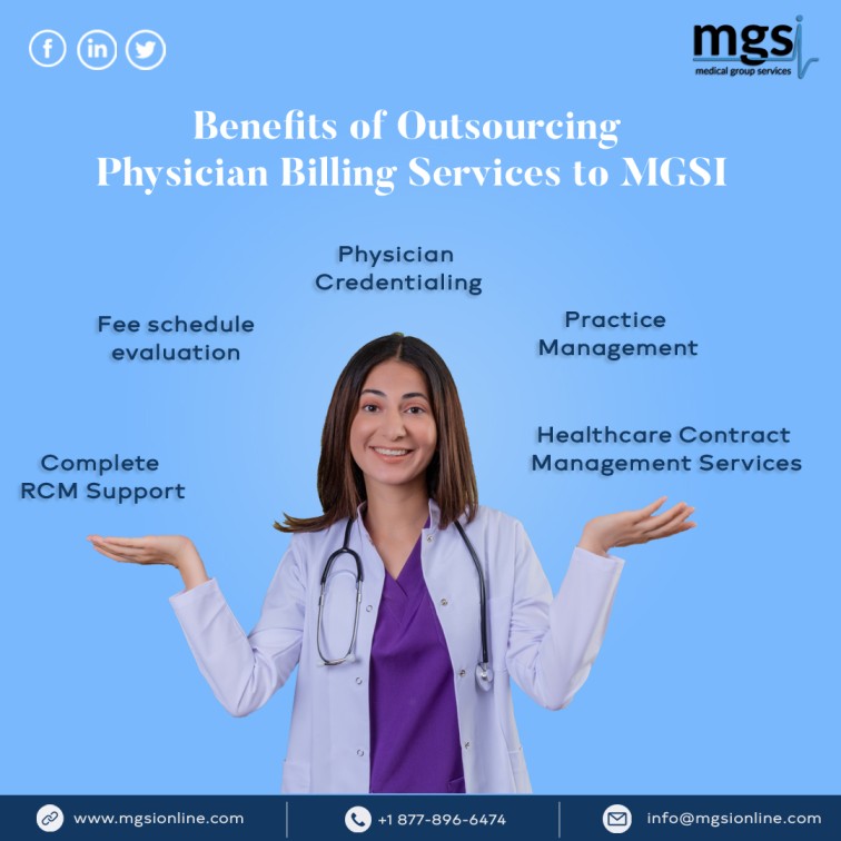 Benefits of Outsourcing Physician Billing Services to MGSI: Complete RCM Support, Fee schedule evaluation, Physician Credentialing, Practice Management and Healthcare Contract Management Services. **
MGSI with more than 28 years of experience in Physician Billing Services can render the best experience in Outsourcing. 
https://www.mgsionline.com/physician-billing-services.html
#PhysicianBillingServices #PhysicianMedicalBillingServices